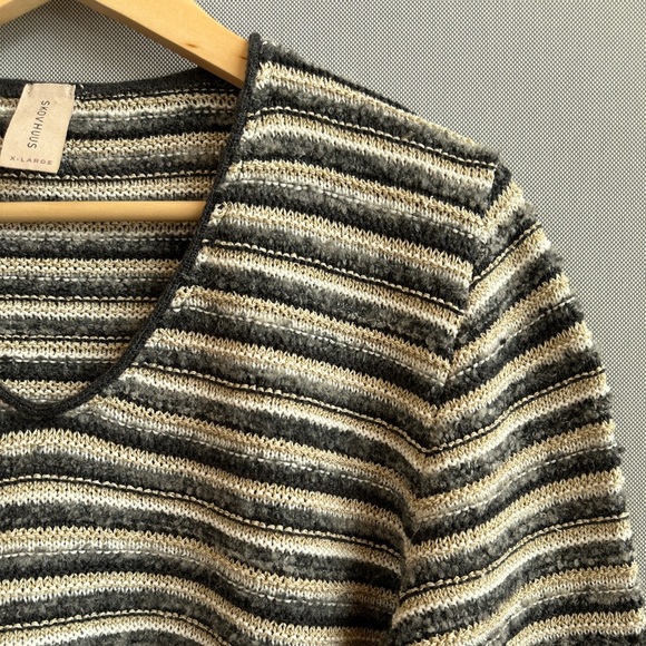 Cotton Blend Striped Knit Sweater | - Picture 3 of 8
